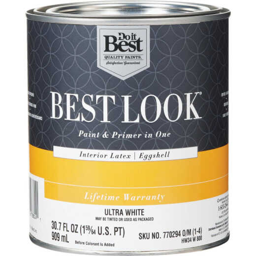 Best Look Latex Premium Paint & Primer In One Eggshell Interior Wall Paint, Ultra White, 1 Qt.