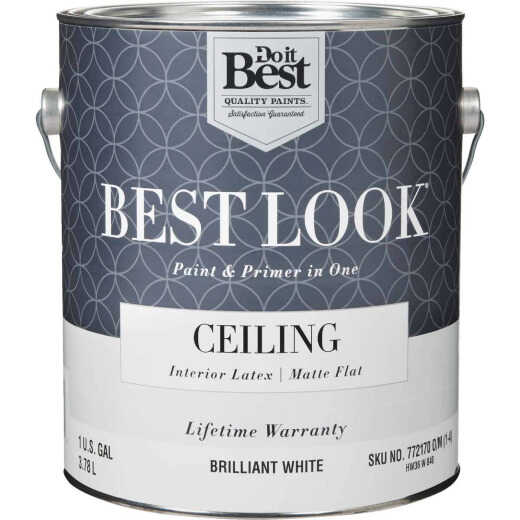 Best Look Latex Paint & Primer In One Matte Flat Ceiling Paint, Brilliant White, 1 Gal.