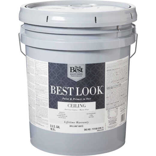 Best Look Latex Paint & Primer In One Matte Flat Ceiling Paint, Brilliant White, 5 Gal.