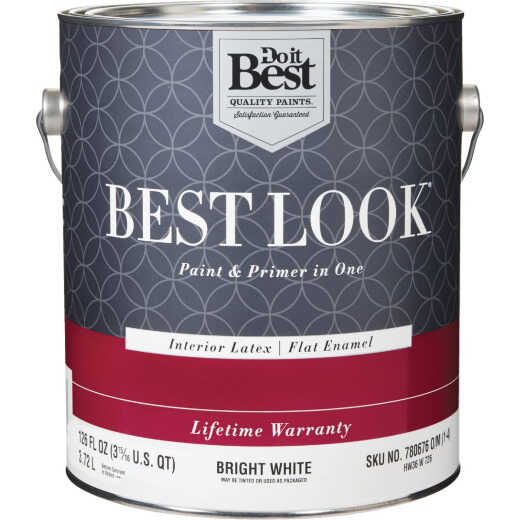 Best Look Latex Premium Paint & Primer In One Flat Enamel Interior Wall Paint, Bright White, 1 Gal.