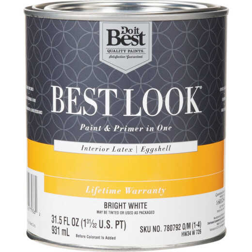 Best Look Latex Premium Paint & Primer In One Eggshell Interior Wall Paint, Bright White, 1 Qt.