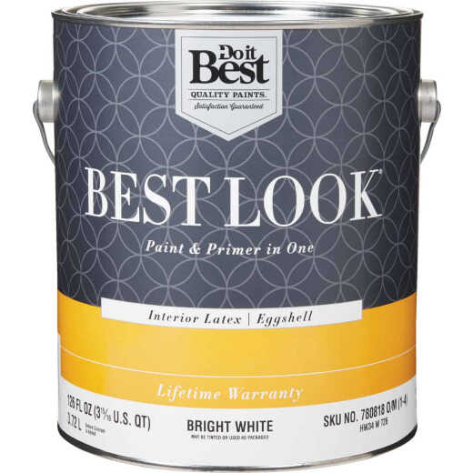 Best Look Latex Premium Paint & Primer In One Eggshell Interior Wall Paint, Bright White, 1 Gal.