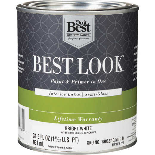 Best Look Latex Premium Paint & Primer In One Semi-Gloss Interior Wall Paint, Bright White, 1 Qt.