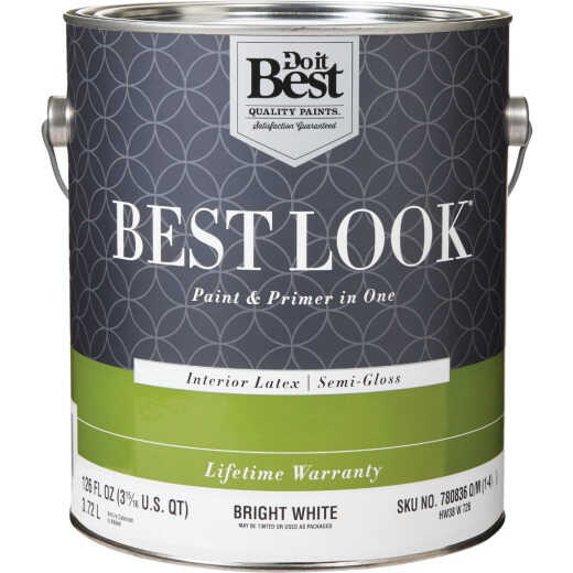 Best Look Latex Premium Paint & Primer In One Semi-Gloss Interior Wall Paint, Bright White, 1 Gal.