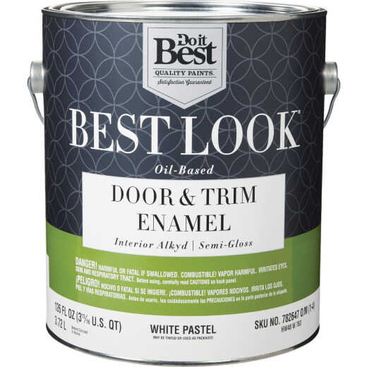 Best Look Alkyd/Oil Base Semi-Gloss Door & Trim Enamel Interior Wall Paint, White-Pastel Base, 1 Gal.