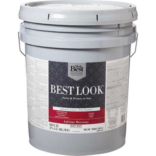 Best Look Latex Premium Paint & Primer In One Flat Enamel Interior Wall Paint, Bright White, 5 Gal.