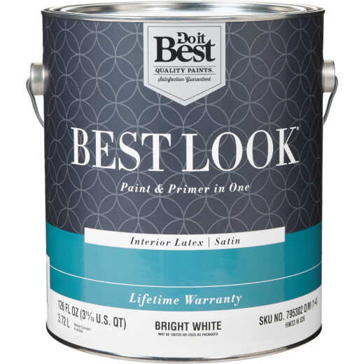 Best Look Latex Premium Paint & Primer In One Satin Interior Wall Paint, Bright White, 1 Gal.